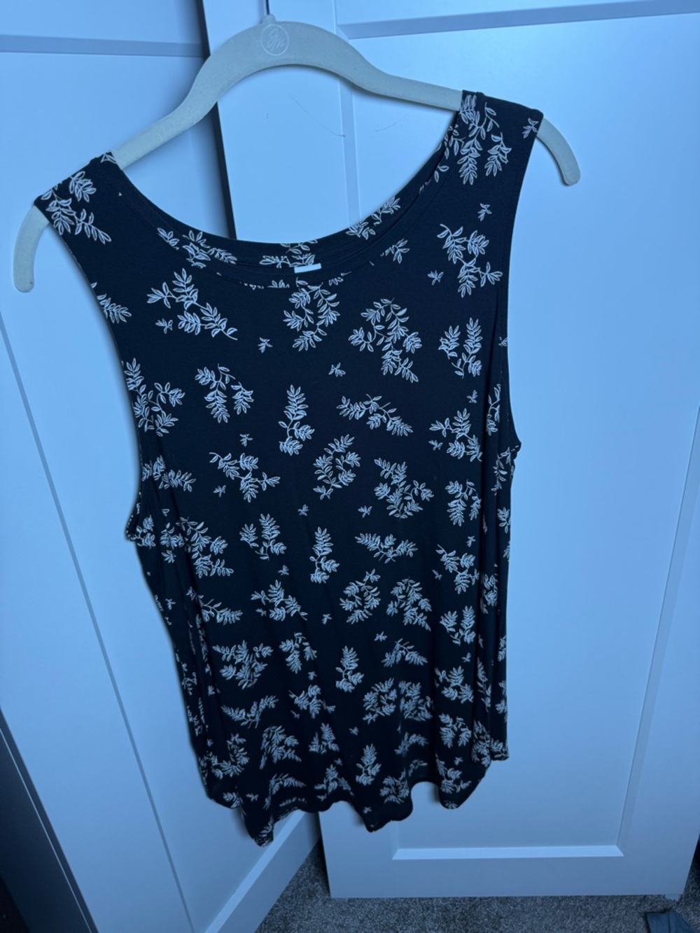 Old Navy Black Tank Top with Cream Floral Print